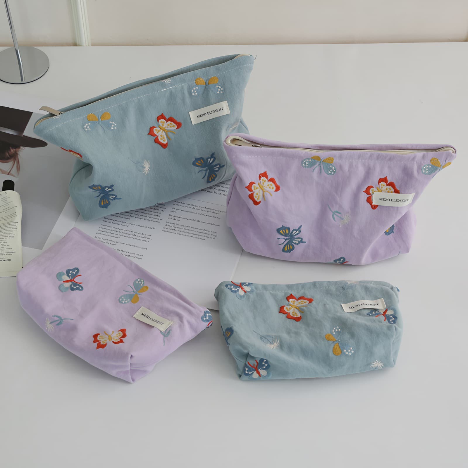 Mizuo Elements Niche Design Embroidered Makeup Bag for Women, Portable Fabric Handbag, Romantic Fresh Style Toiletry Bag