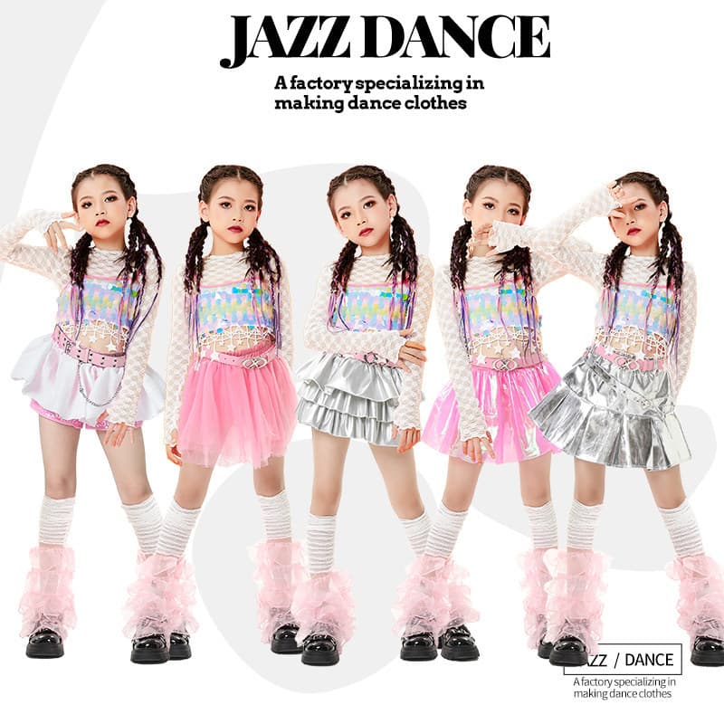 Pink Jazz Dance Costume for Girls Sweet Cool Kpop Girl Group Dance Wear Street Dance Stage Outfit Children's Runway Performance Costume