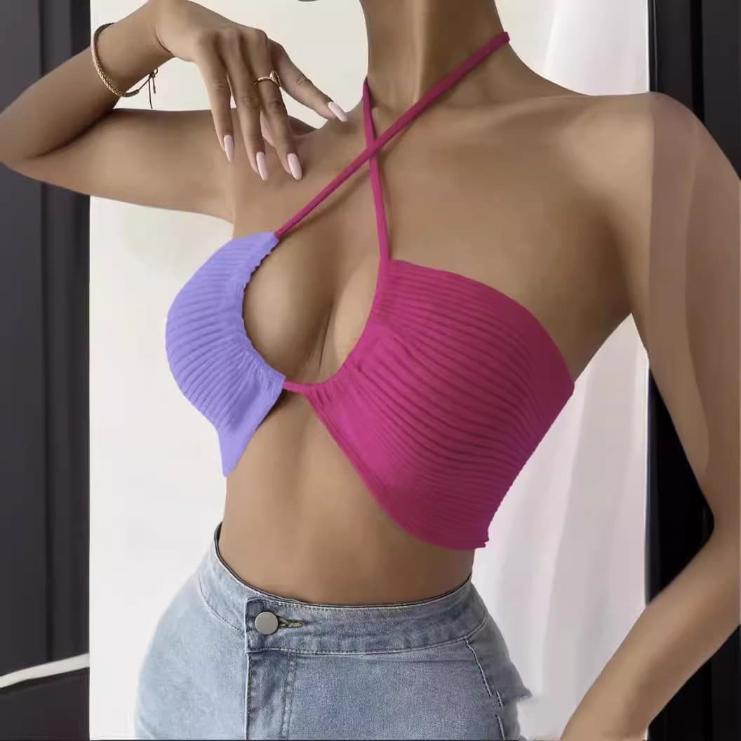 New Summer Halter Neck Tie Crop Top Women Korean Design Sexy Hot Girl Short Top Ins