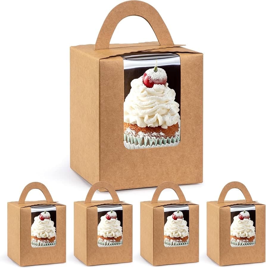 Handheld Baking Single Cake Box Individual Dessert Mini Window Box Pastries Takeaway Packaging Kraft Paper Baking Supplies