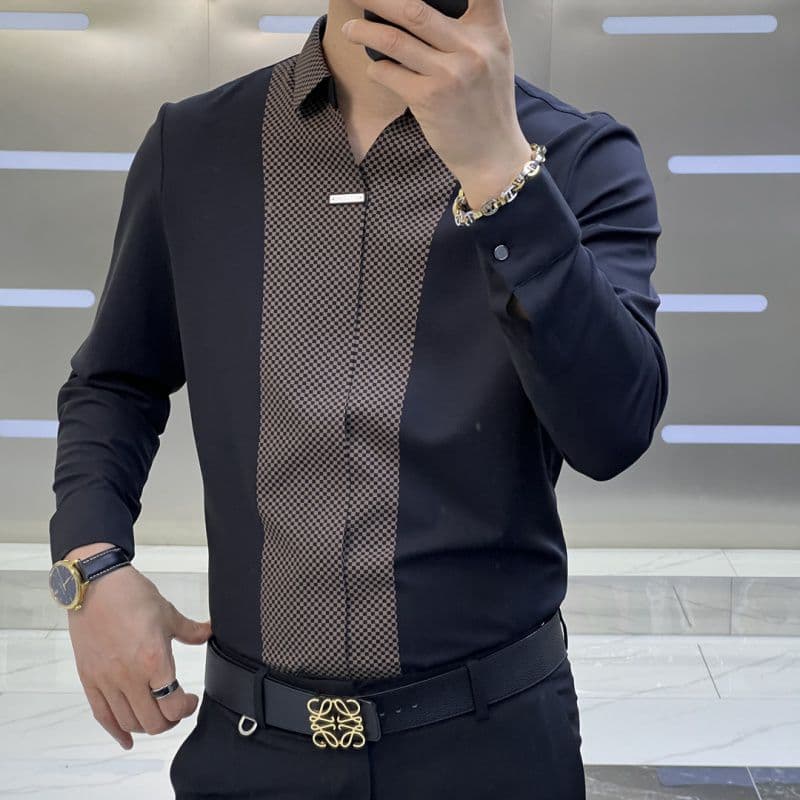 Autumn New Men's Fashion Long Sleeve T-Shirt Casual Business Versatile Slim Fit Shirt Smooths Your Silhouette Seamless Luxury