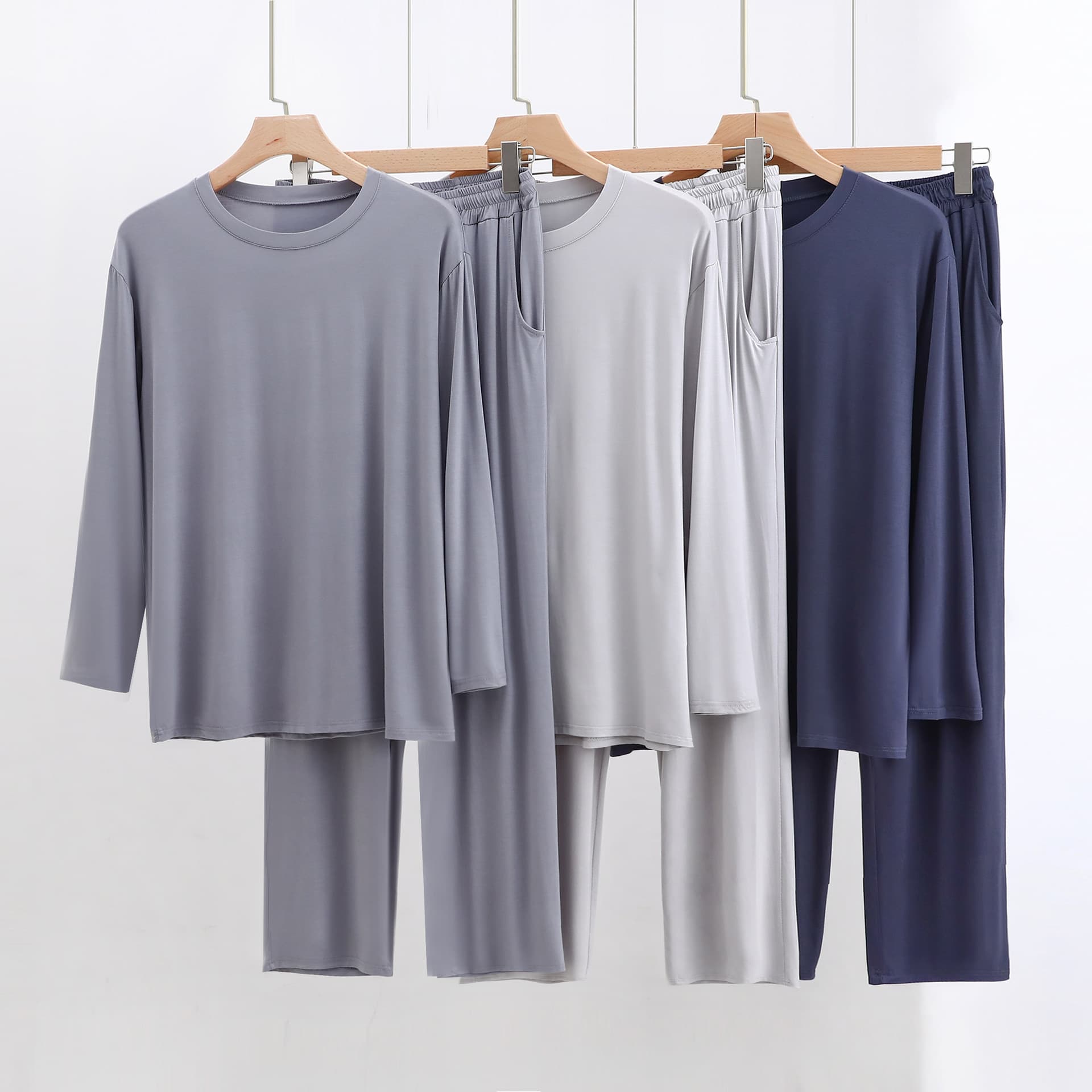 Bit Cotton Modal Pajama Men's Homewear Stretch Long Sleeve Long Pants Two-Piece Set Plus Size Loose Casual Korean Style Set
