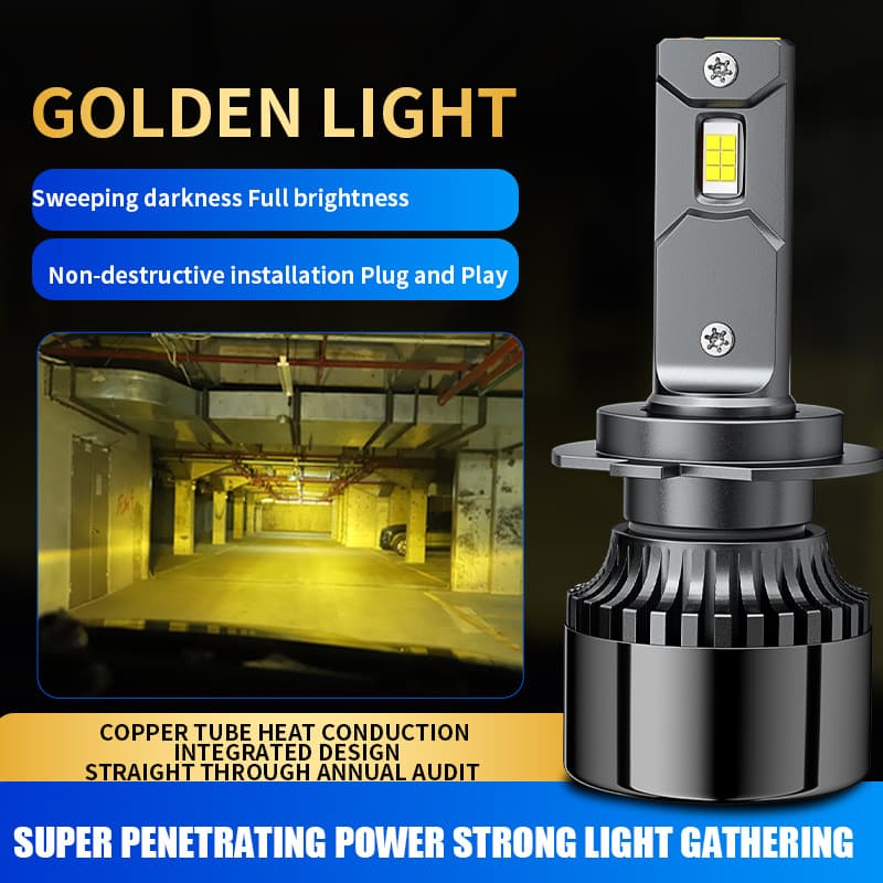 Cross-border Stock Car LED Headlight M5 Golden Light H7 H11 9005 9006 9012 LED Car Headlamp