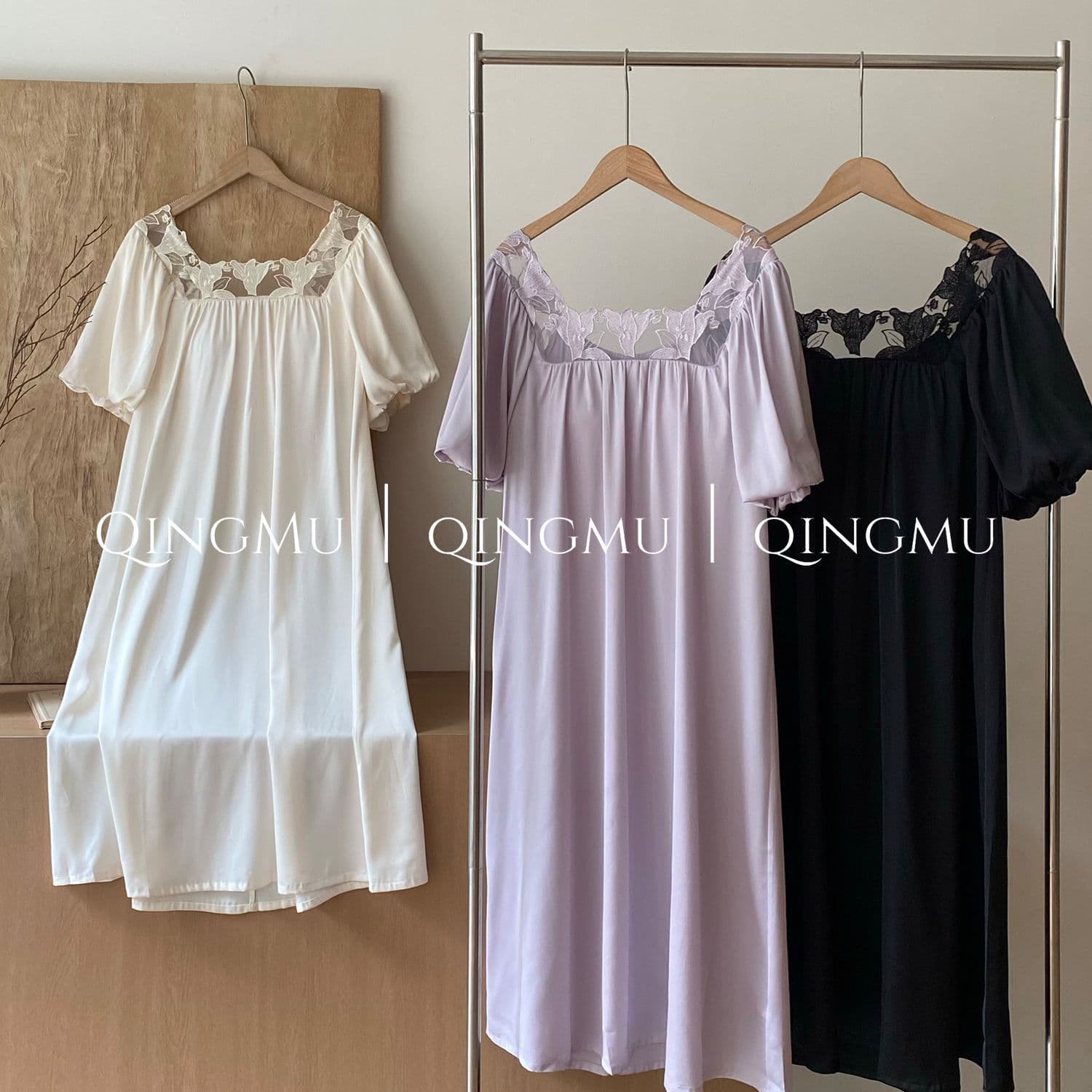 Mid-Length Short-Sleeved Nightgown for Women, Summer Slimming Style with Breast Pads, French-Style High-End Home Wear, Women's Ice Silk Pajamas