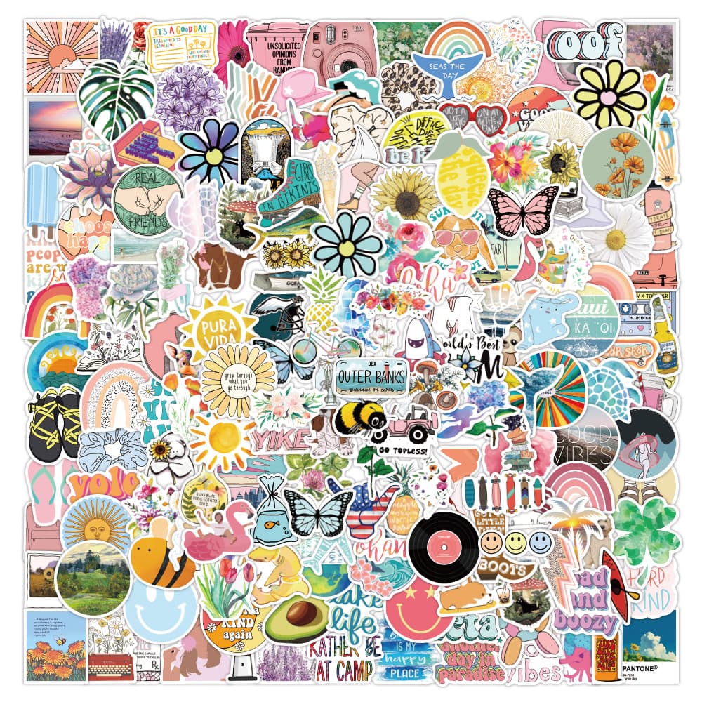 200pcs Ins Summer Fresh Graffiti Stickers Waterproof for Luggage Phone Case Scooter Factory Wholesale