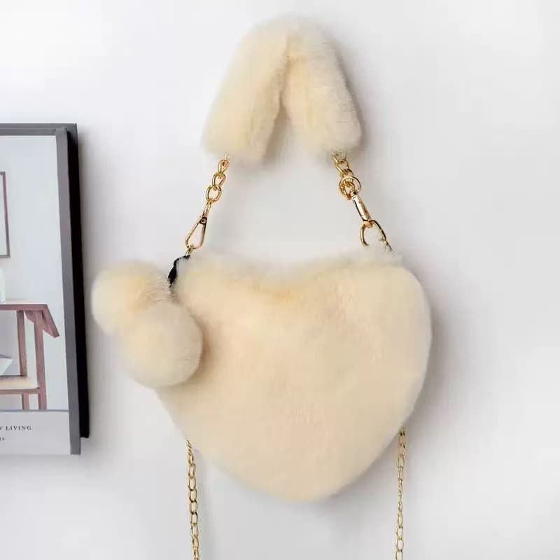 Love Heart Handbag for Girls, Peach Heart Bag, Plush Bag, Handbag for Women, Cute Women's Bag, Single Shoulder Crossbody Bag