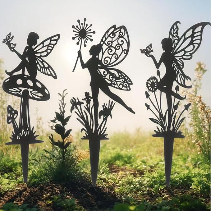 Fairy Garden Elf Metal Silhouette Yard Sign for Garden Decoration Outdoor Fall Decor Fence Top