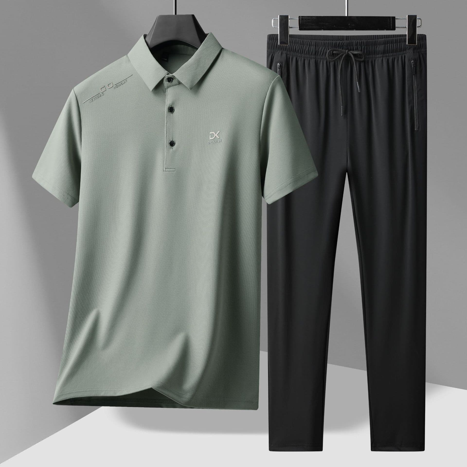 Ice Silk Set: TikTok Hot Summer Outfit Short Sleeve Polo Shirt Men's Casual Pants Father's Two-Piece Set