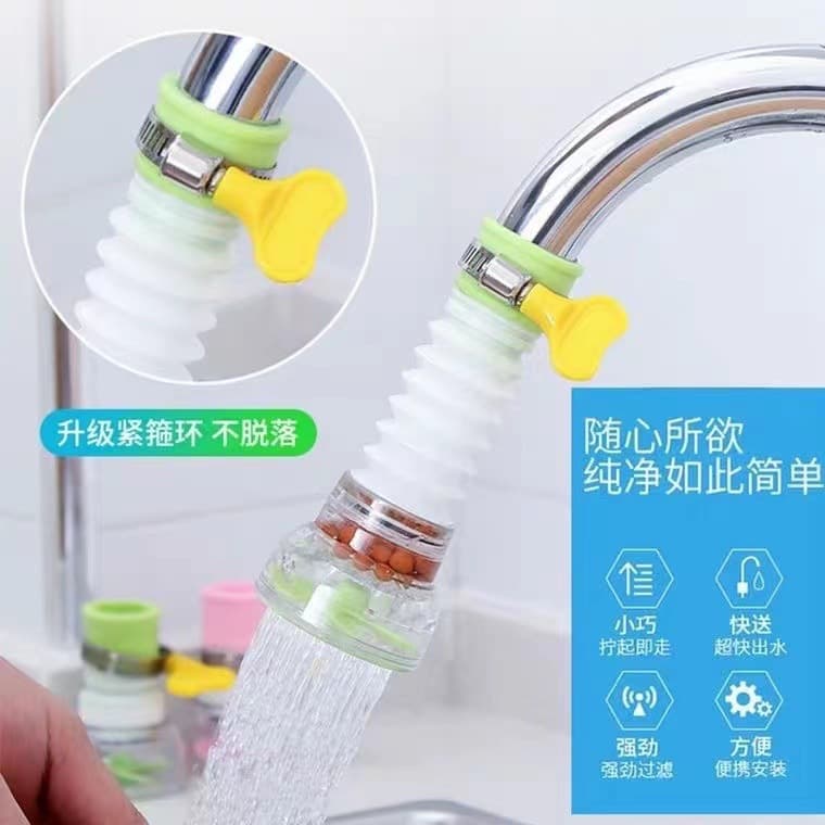 Kitchen universal faucet with rotating shower head, filter, splash-proof, retractable faucet head, and water filter.