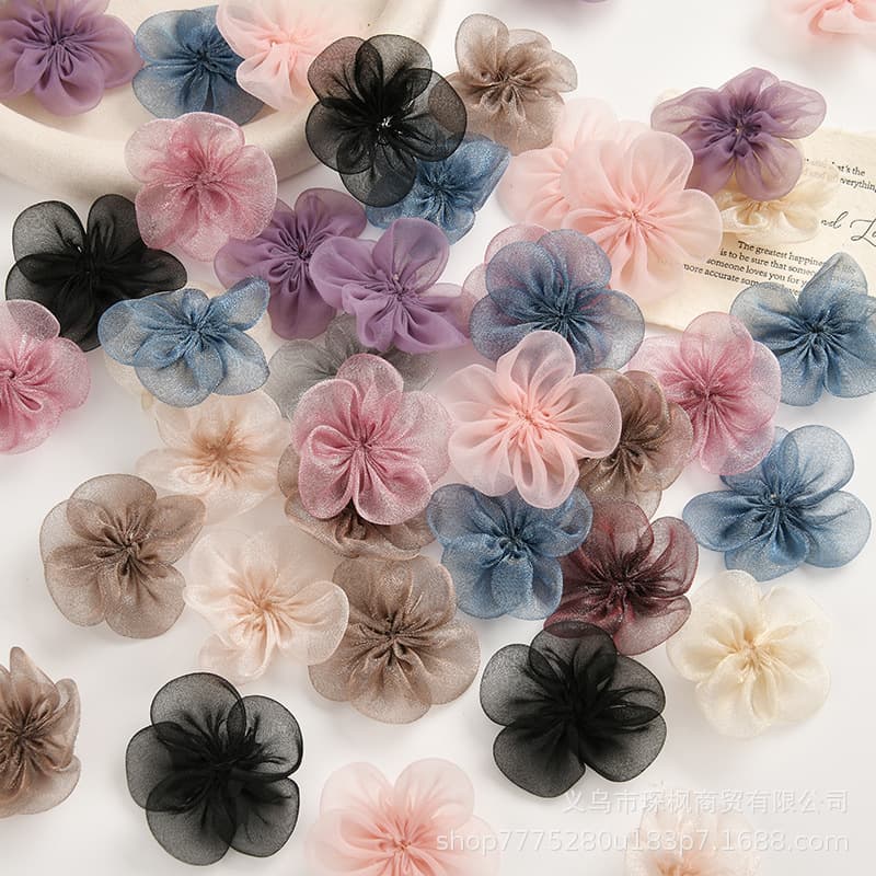 Simulated 5.5cm organza 5-petal shiny yarn flower head DIY headwear clothing shoes and hats accessories hair accessories corsage decoration