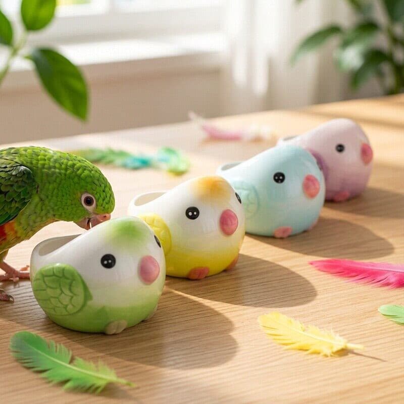 Creative Ceramic Bird Food Bowl, Pet Bird Feeder, Cute Parrot Shape, Small Pet Food and Water Bowl