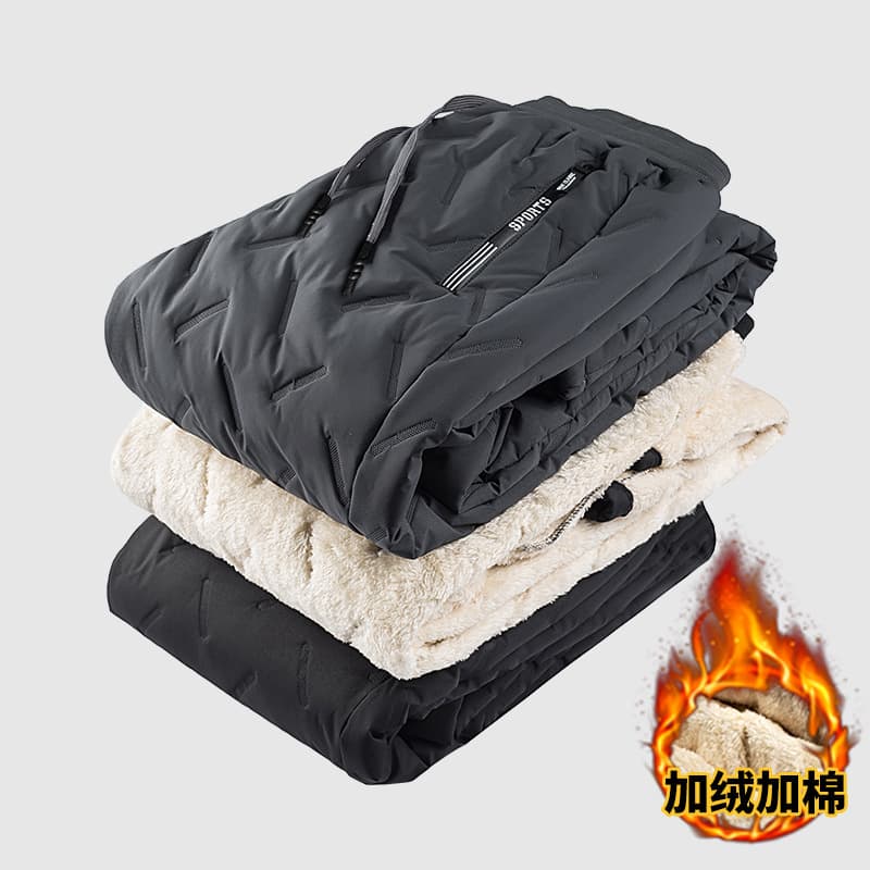 Thermal Cotton Pants for Men, Loose Fit, Windproof and Cold-Proof Casual Long Pants, Fleece-Lined, Thickened Winter Sweatpants