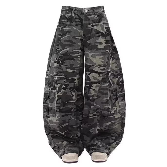 American Retro Scimitar Camouflage Jeans for Men and Women, High Street Loose Wide-Leg Casual Sickle Work Pants, Banana Pants