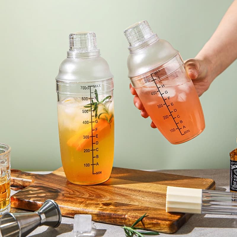 PC Shaker Cup with Scale Cocktail Shaker Mixing Cup Milk Tea Pot Juice Mixer Resin Milkshake Cup