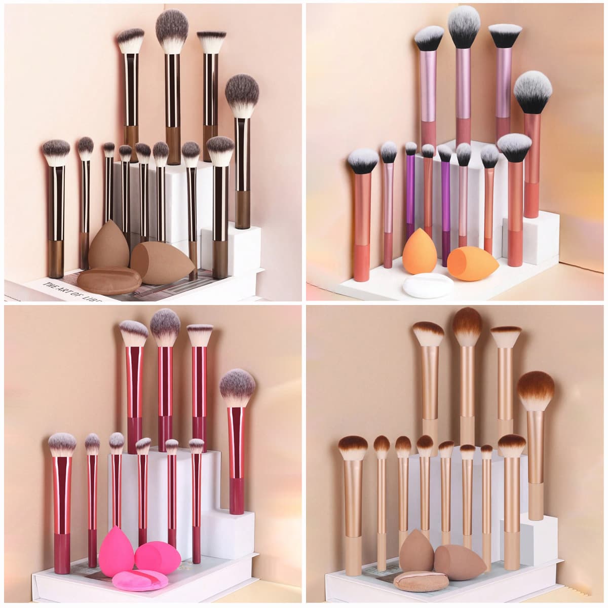 8/10/12 Pieces Multi-Color Long Handle Makeup Brushes, Hot Selling Cross-Border Nylon Round Head Powder Brush Blush Brush