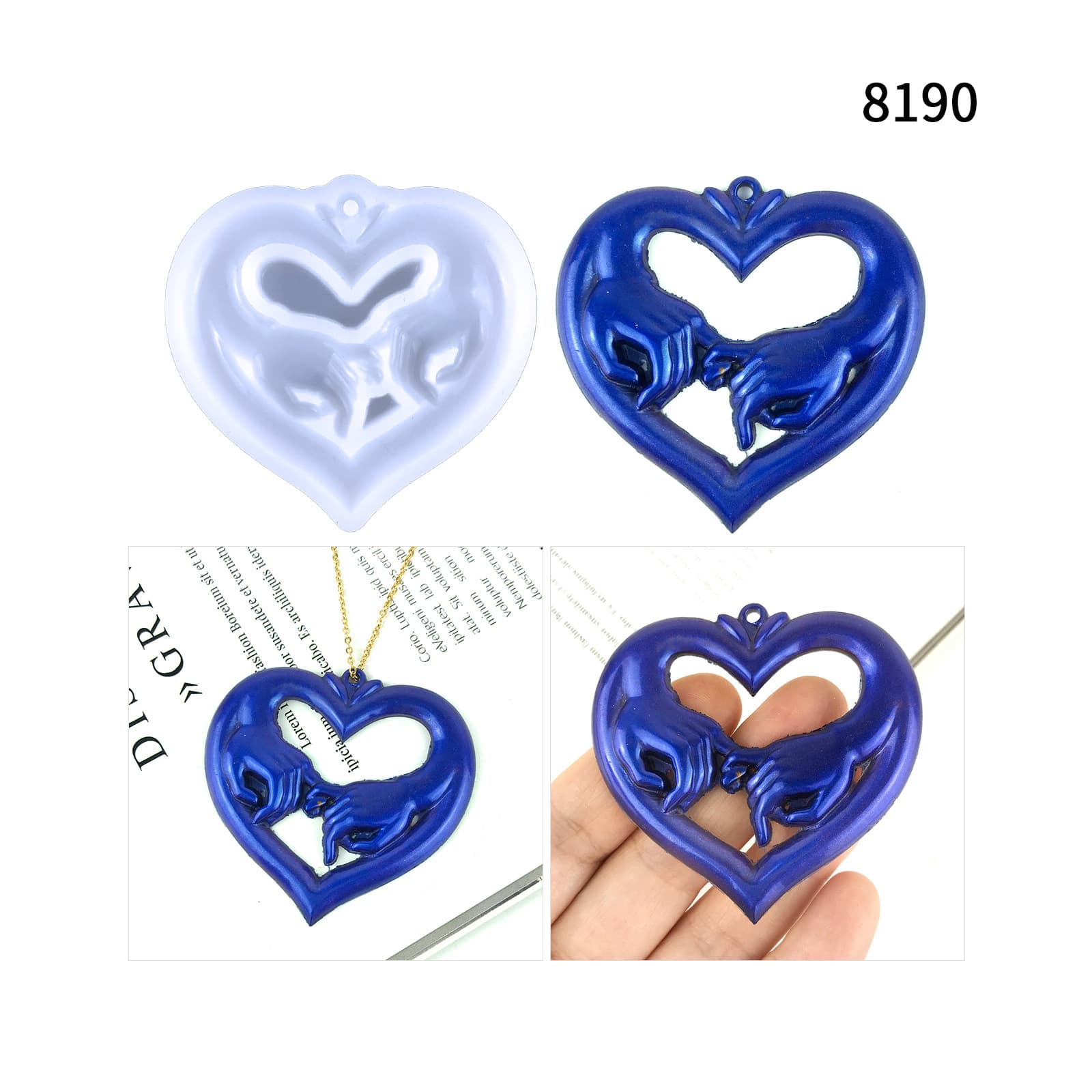 Love Pendant Resin Mold Mother's Day Decoration Semi-3D Hand-Holding Heart Keychain Silicone Mold