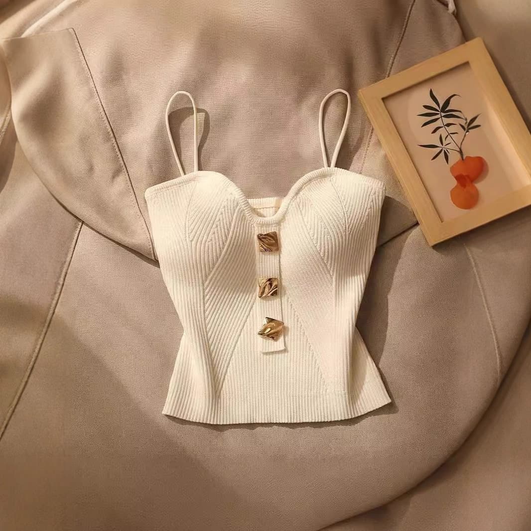 2026 Summer New Chanel-Style Knit Tube Top Camisole Vest Women's Outerwear Sleeveless Backless Short Top