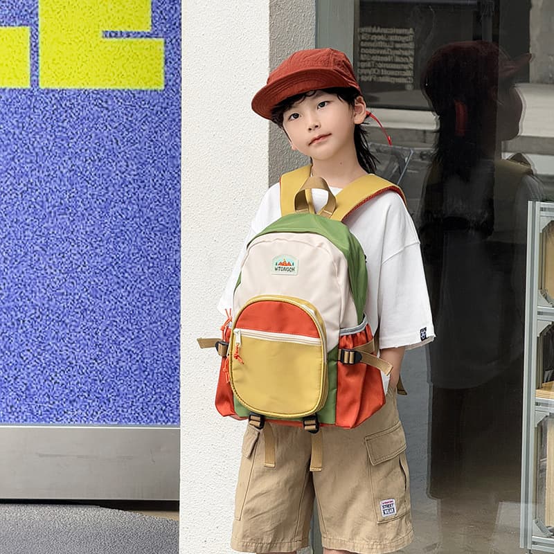New Color-Block Kids Backpack for Boys Grades 1-3-6 Elementary School Bag Back-to-School Season Cute Dopamine Backpack