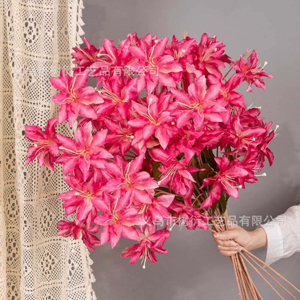 Artificial 3-Head Small Lily Monet Flower Material DIY Wedding Hall Decoration Flower Material Albizia Flower Aisle Guide Floral Arrangement Flower Row