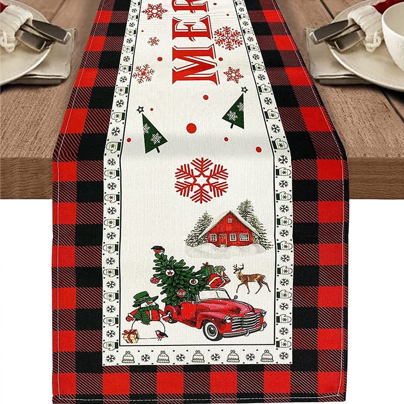Christmas Table Runner Decorative Creative Print Linen Table Mat Small Tablecloth Amazon Table Flag Factory Wholesale