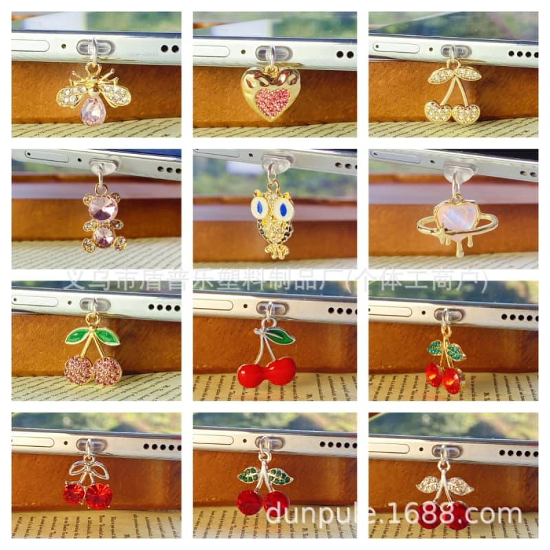 Inlaid Cherry Reader Waterproof Dust Plug, Compatible with Kindle and Phones, Creative Pendant Factory Direct