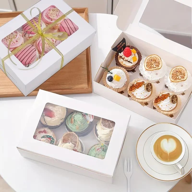 Wholesale 2/4/6/12 pieces window muffin box cupcake box baking packaging pastry box cake box egg tart box