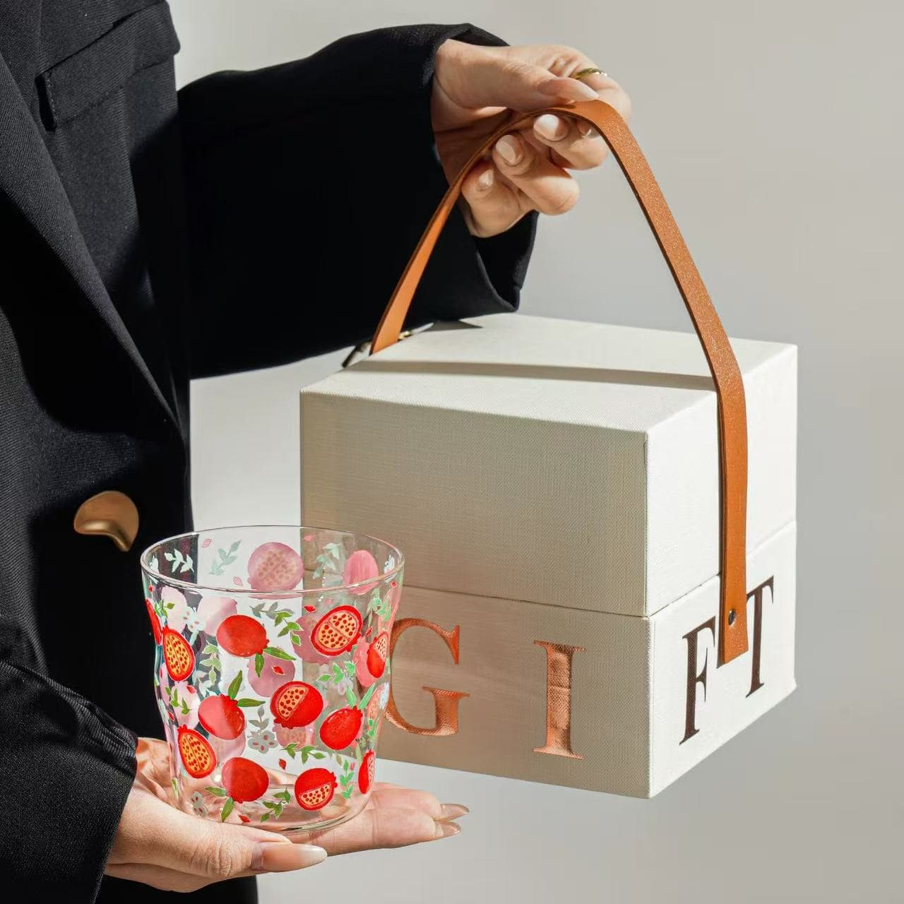Designer Fruit Glass Cup Gift for Women, High-end Exquisite Water Cup Gift Box Set, Event Client Gift