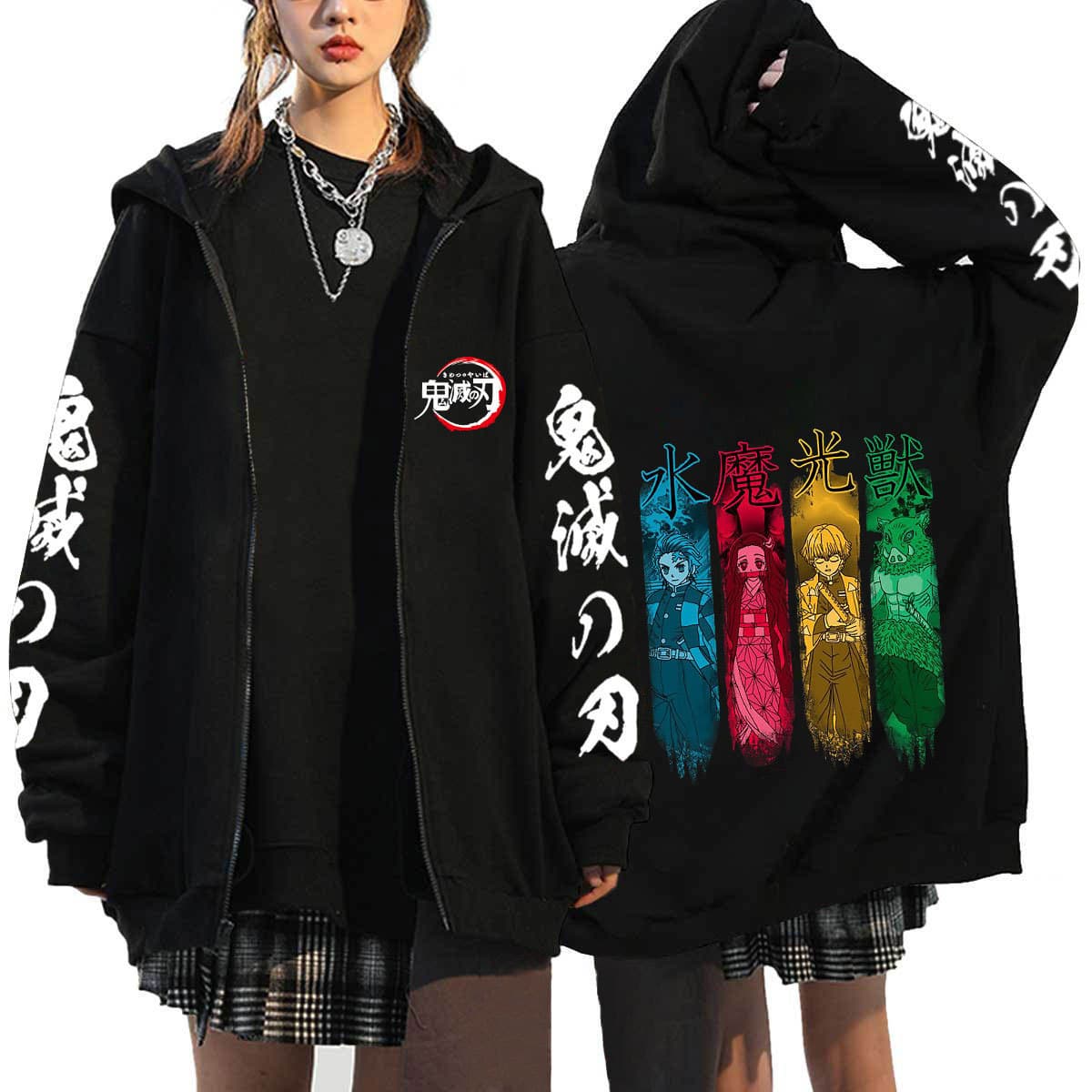 Anime Demon Slayer Zipper Sweatshirt Hoodie Demon Slayer Peripheral Jackets for Men and Women In Stock