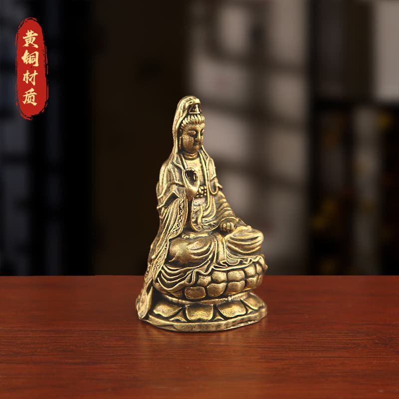 Guanyin Bodhisattva Statue Brass South Sea Guanyin Buddha Statue Office Shrine Desktop Buddha Decoration