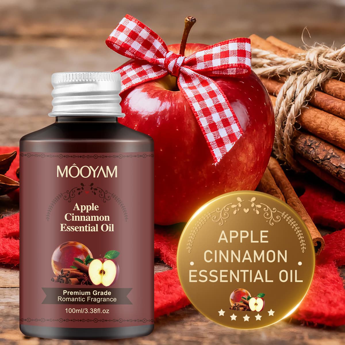 Apple Cinnamon Essential Oil, Nourishing and Soothing Massage Care Oil, Aromatherapy Diffuser for Home Spa, Cinnamon Blend Essential Oil
