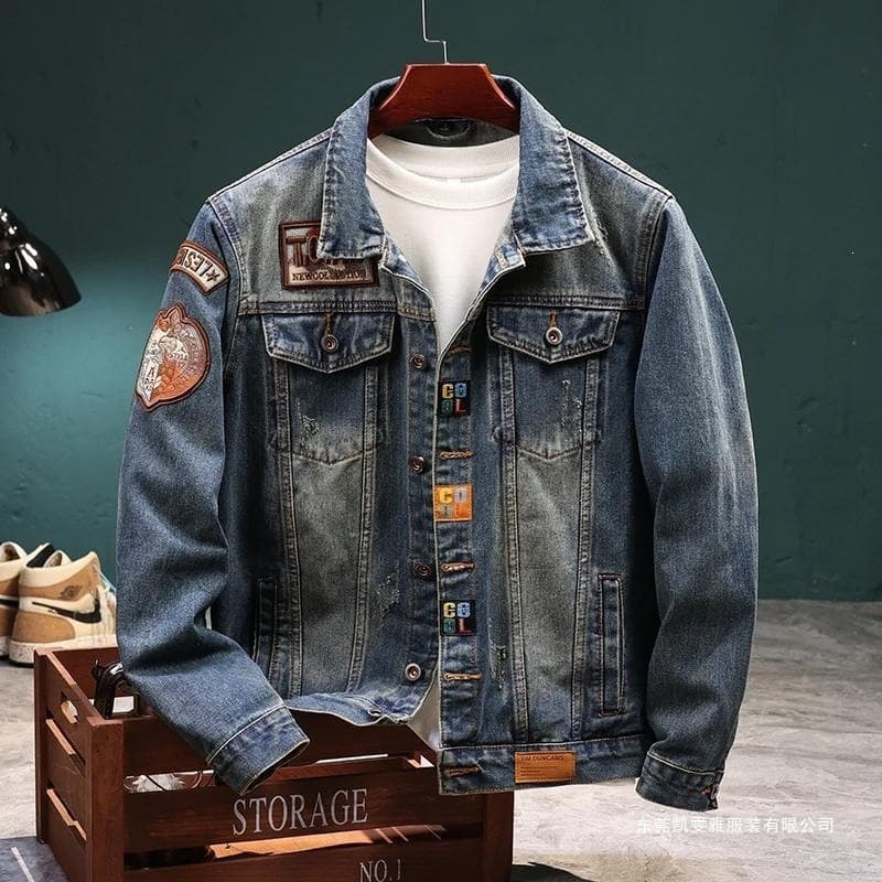 Fall/Winter American Retro Denim Jacket for Men, Korean Slim Fit, Stylish, Cool, Trendy, Motorcycle Jacket