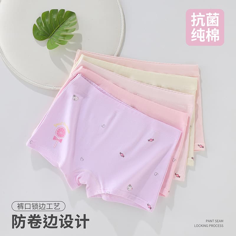 Girls' Teen Cotton Boxer Briefs, Pure Cotton Children's Youth Student Women's Four-Corner Shorts