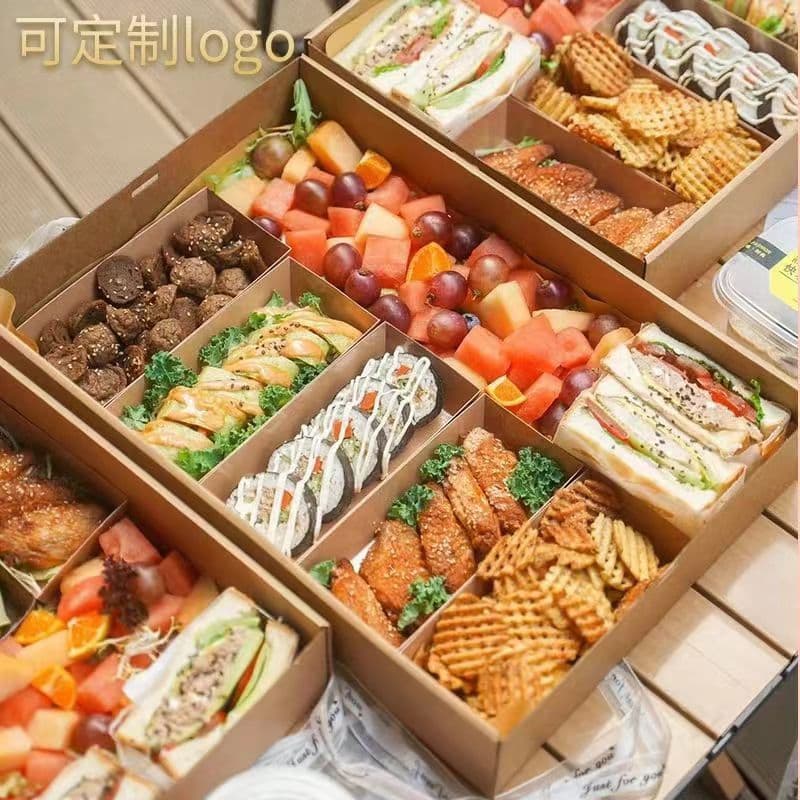 BBQ Box Kraft Paper Picnic Box Outdoor Camping Picnic Box Spring Outing Takeaway Box Afternoon Tea Bento Light Meal