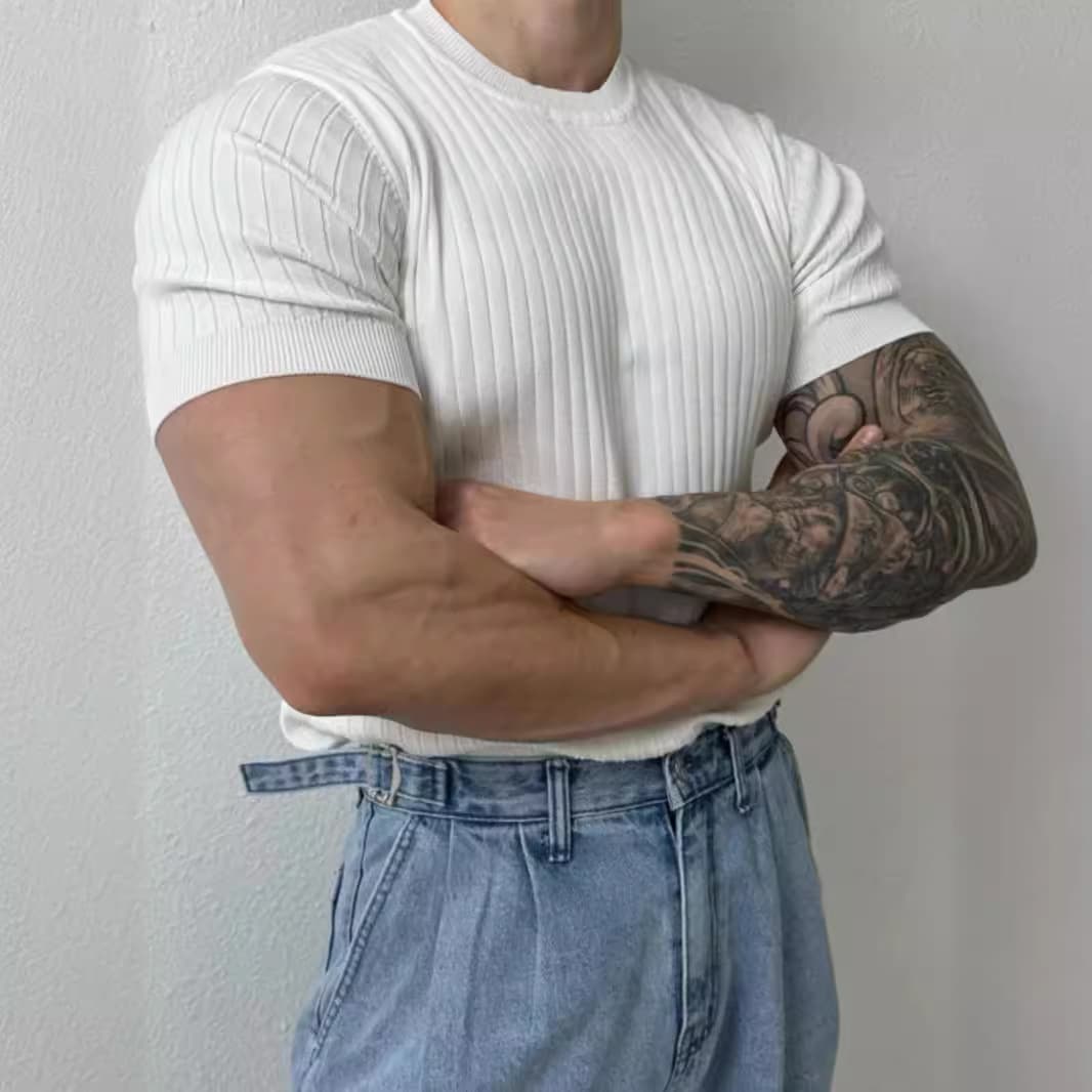 Casual Breathable Men's Short Sleeve T-Shirt Summer Knitted Shirt Lightweight Adult Polyester Fiber Round Neck Top for Teens