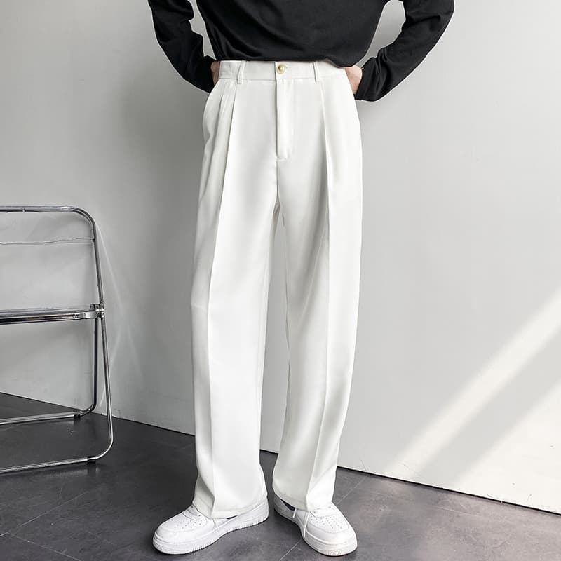 Spring and Autumn Korean Internet Celebrity Drape Straight Suit Pants Men's Loose Korean Style Casual White Wide Leg Pants Floor-Mopping Pants
