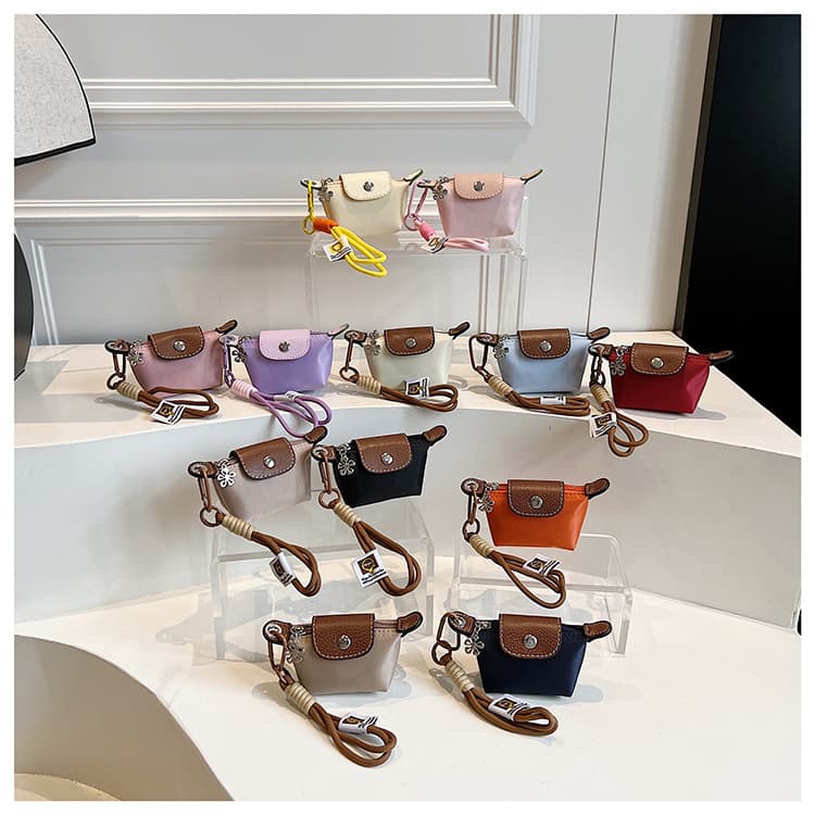 Super Mini Dumpling Bag with Nylon and Leather Accents, Coin Purse, Earphone and Lipstick Storage Pouch, Small Hanging Bag, Trendy Keychain for Women