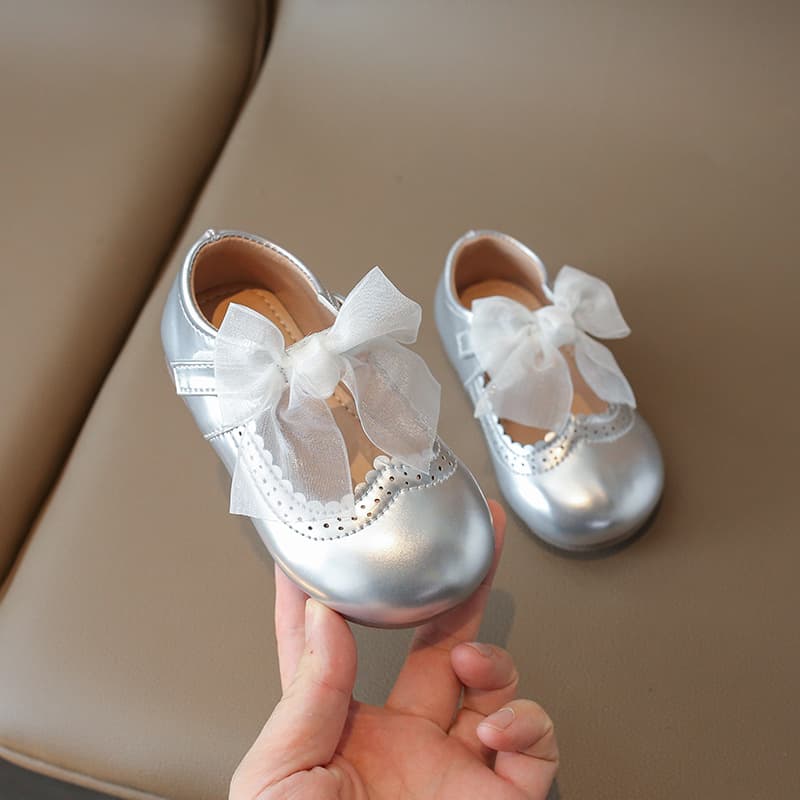 Girls' Leather Shoes 2025 New Spring/Autumn Soft Sole Princess Shoes with Bow for Toddlers and Kids