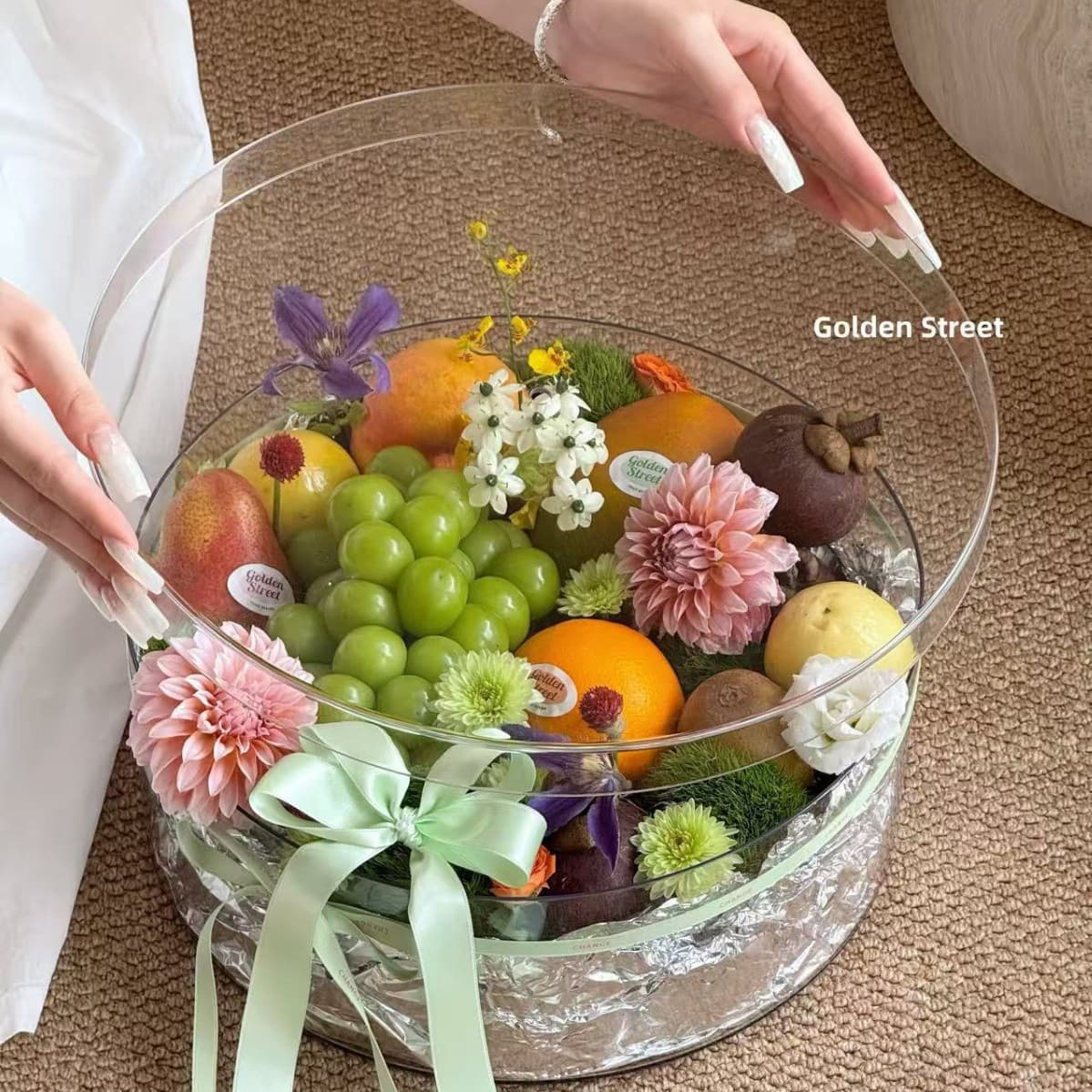 Transparent Round Acrylic Gift Box, High-End Flower Box, Creative Fresh Flower Gift, DIY Flower Arrangement Box, Fruit Gift Box