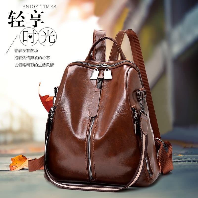 Cross-Border Women's New Outdoor Retro Soft Leather Casual Backpack, European and American Fashion Multi-Purpose Commuter Shoulder Bag