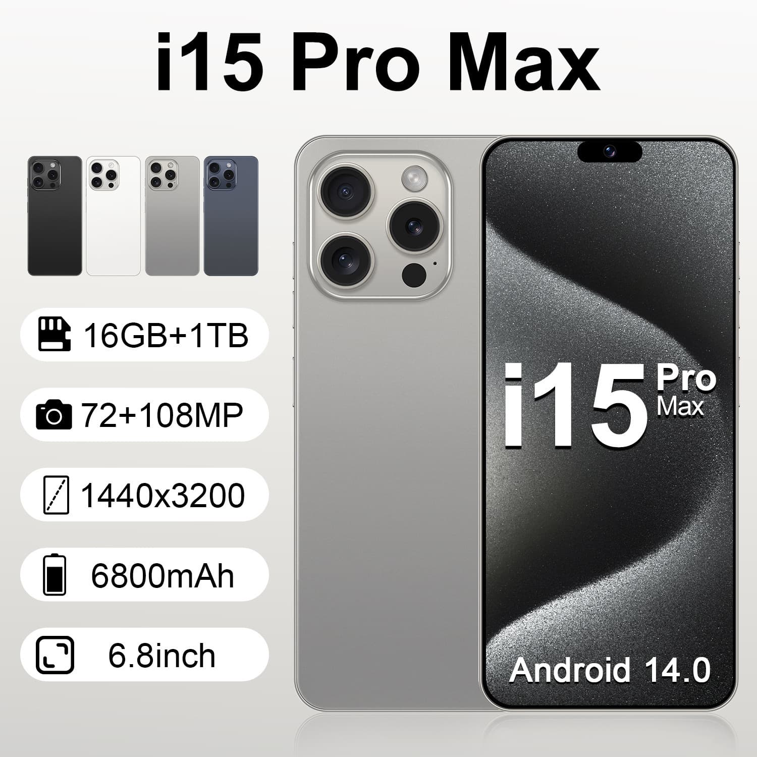 Hot New Genuine i15 ProMax Cross-Border Phone 6.8 Dynamic Island 5G Smart Phone for Export Direct from Factory