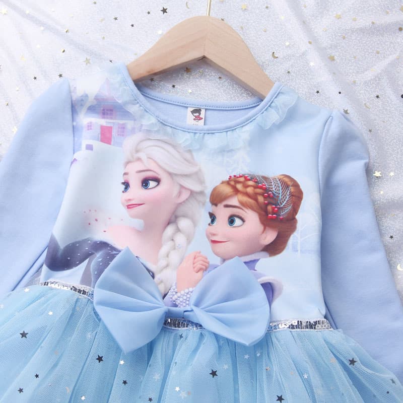 Frozen Princess Dress for Girls Elsa Long-Sleeve Baby Cotton Autumn Children's Tutu Skirt Birthday Party Dress