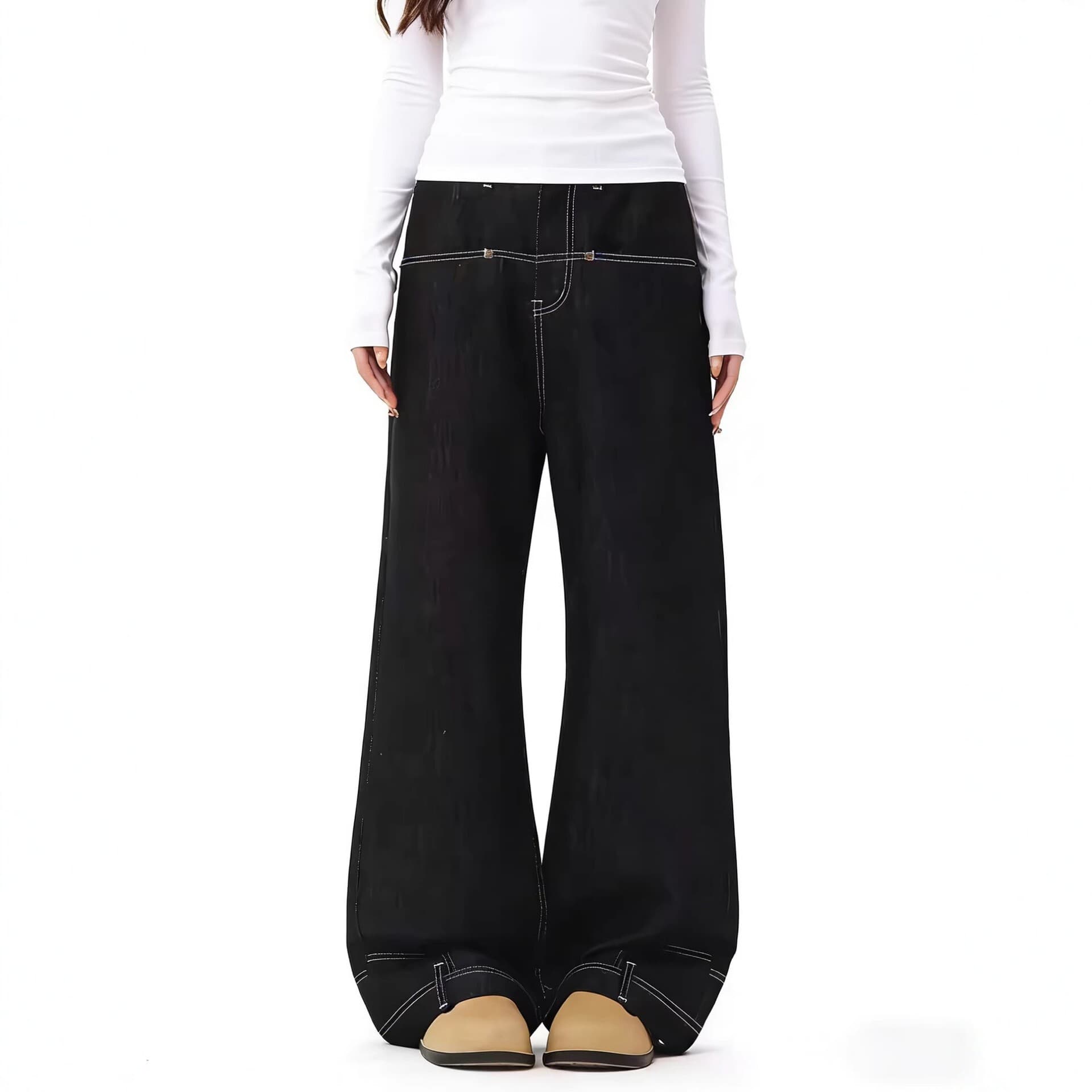 Designer Reverse Horsehair Raw Denim Curved Jeans for Men, Spring Baggy Wide-Leg Pants, Old Money Style Jeans