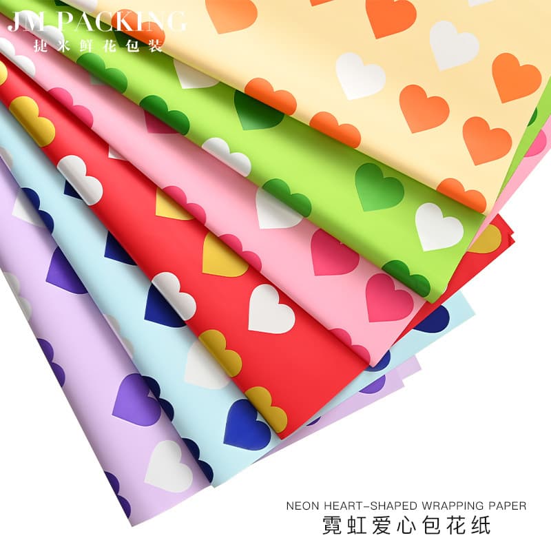 Flower Packaging Material, Valentine's Day Florist Supplies, Waterproof Floral Wrapping Paper, Neon Heart Bouquet Wrap