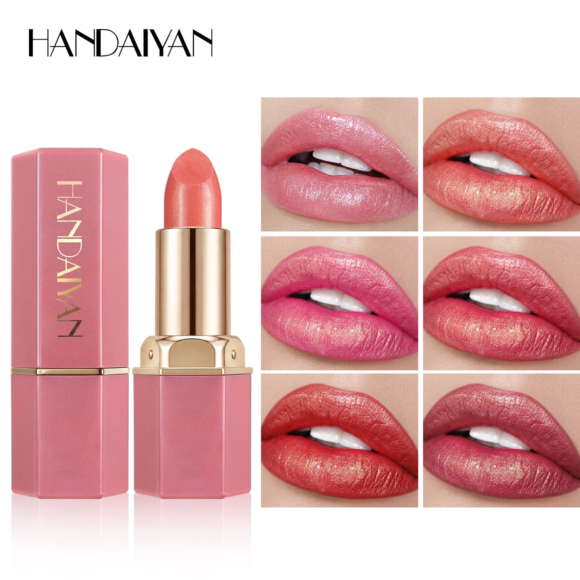 HANDAIYAN Cross-border Light Luxury Hexagonal Lipstick with Gold Shimmer Effect and Melon Scent Makeup Lip Color