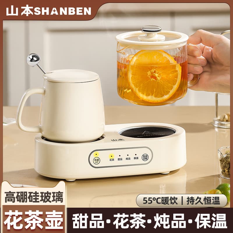 Yamamoto All-Glass Thermostatic Health Pot, Multi-function Home Electric Stewing Health Cup, Office Dual Burner Flower Tea Pot, Gift