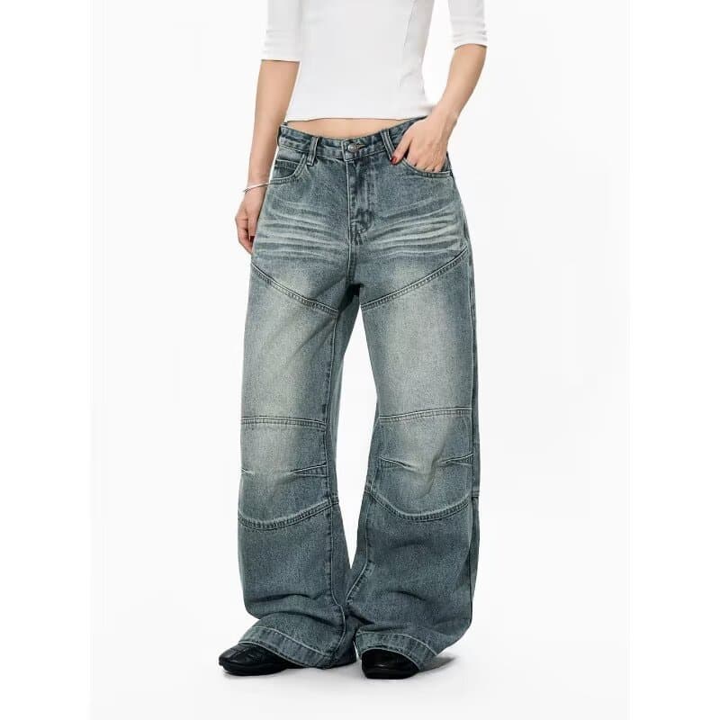 American Retro High Waist Wide Leg Jeans Men Women New High Street Design Loose Draping Floor-Length Straight Leg Pants Casual