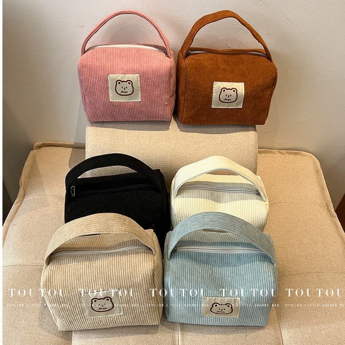 Corduroy Handheld Makeup Bag New Style for Female Students, Korean Version, Large Capacity Cosmetic Organizer