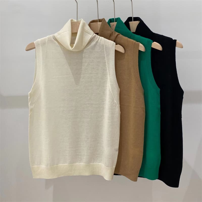 Classic B stock JS* original factory new 18-gauge worsted cashmere versatile turtleneck sleeveless base layer knit vest