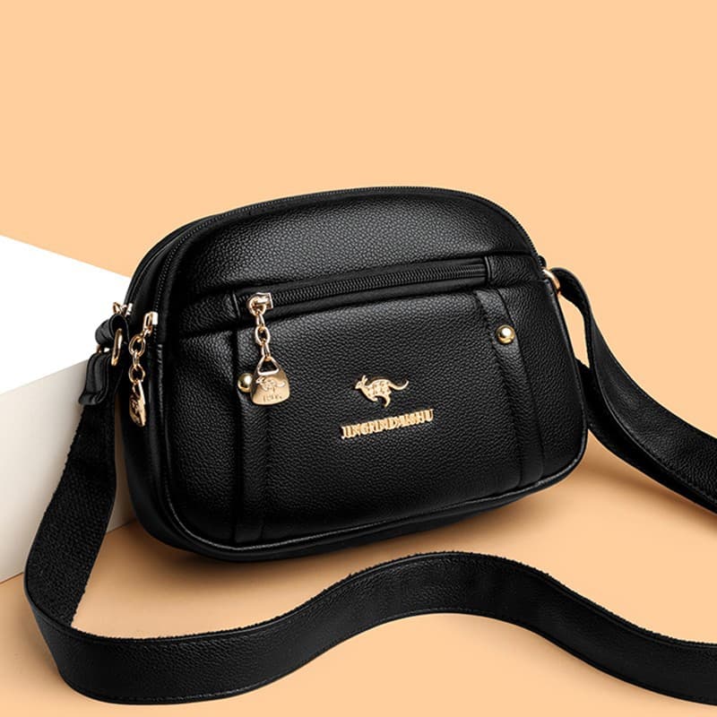 Multi-Layer Large Capacity Women's Bag New Soft Leather Premium Texture Shoulder Bag Minimalist Round Bag Fashion Solid Color Crossbody Bag
