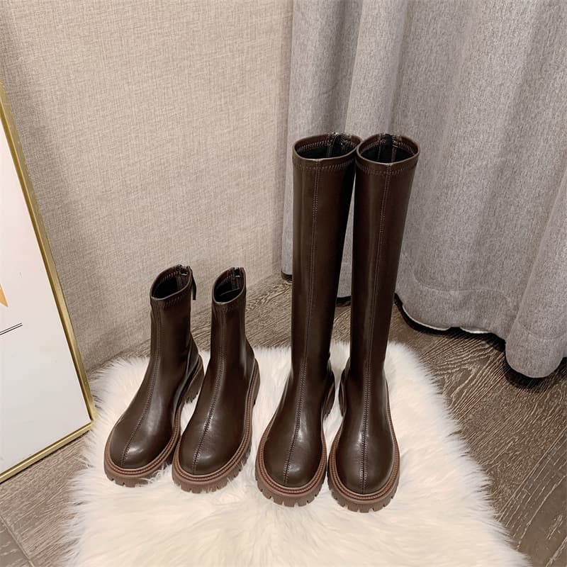 Long Boots Women 2024 Hot-Selling Autumn/Winter Thick-Soled Versatile Height-Increasing British Style Brown Slim Boots Rider Boots
